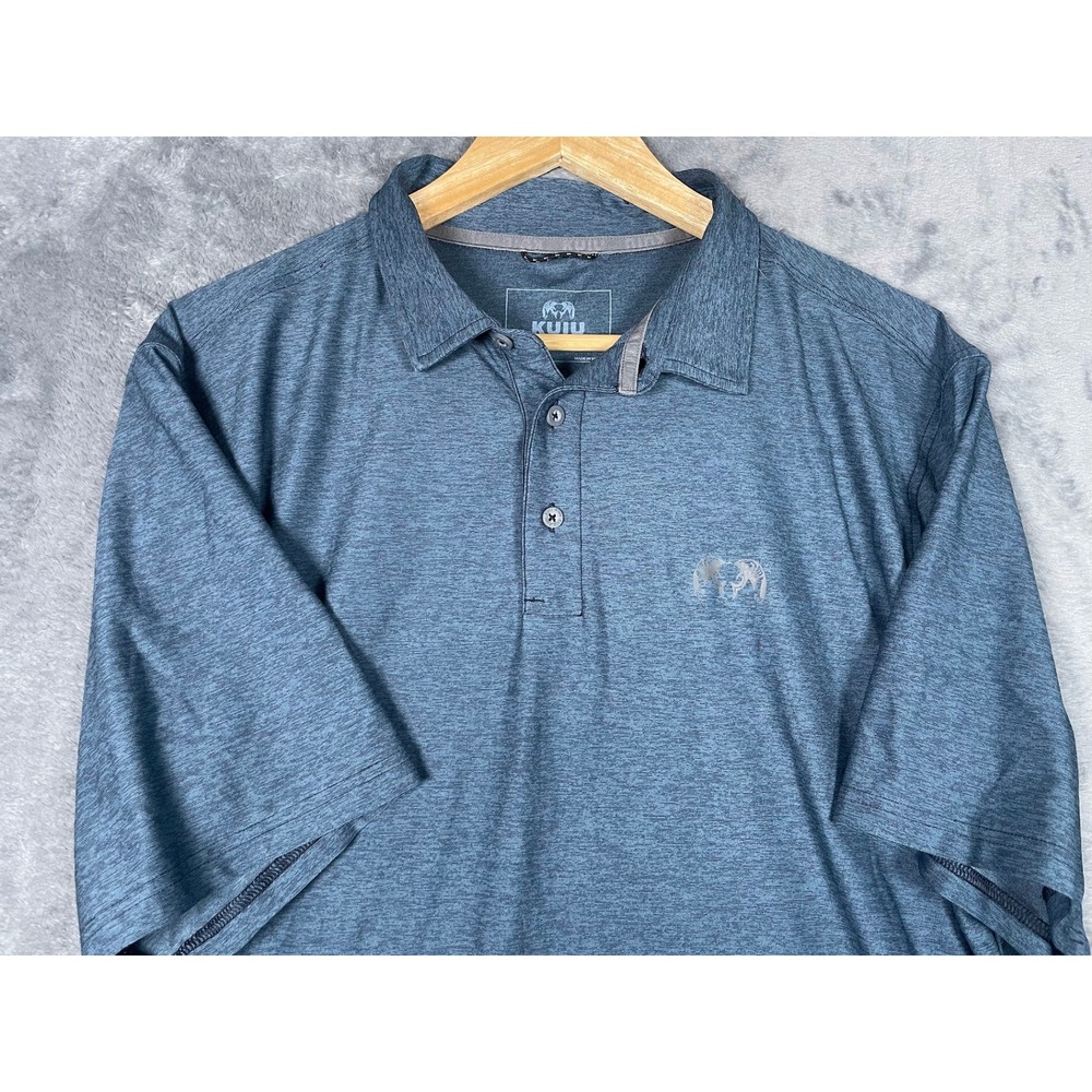 KUIU Mens Gila Performance Polo Shirt Blue Heather Short Sleeve Size Large